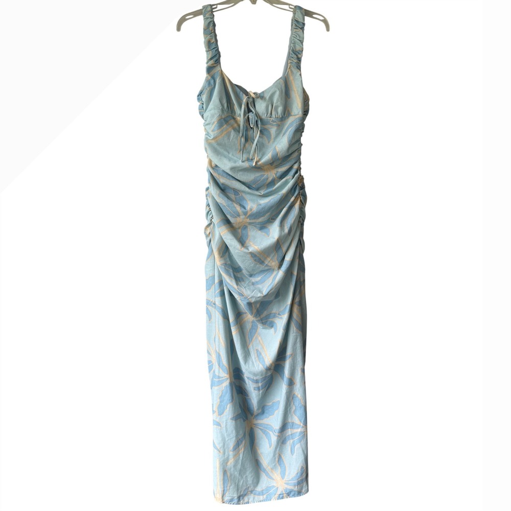 PEPPERMAYO Cosmic Love Blue Floral Ruched Maxi Dress, Size 4 - Picture 2 of 10